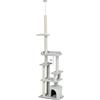 PawHut Albero Tiragraffi per Gatti a Soffitto con Piattaforme e Casetta, 60x40x225-255cm, Grigio|Aosom