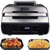 BAKAJI Friggitrice ad Aria e Grill Bistecchiera XXL Combi 6 L, Air Fryer Multifunzione con Piastra Griglia per Cuocere, Arrostire, Grigliare, BBQ, 6 Livelli di Cottura, Sonda Temperatura, 1800W