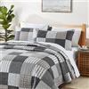 HIARUO Set copripiumino king size, 3 pezzi, copriletto, plaid patchwork, trapunta, set di biancheria da letto leggero con 2 federe per cuscini per tutte le stagioni, grigio, marrone, bianco