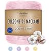 Creative Deco 3mm/200m Corda Macrame Rosa Pastello | Spago di Cotone-Poliestere | 656 Piedi | Spessore 2-3mm | Grande Corda Spessa Forte | Perfetta per Avvolgere Regali, Progetti Fai da Te