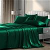 P Pothuiny Set di biancheria da letto matrimoniale in raso di lusso, 6 pezzi, setoso, verde nerastro, 1 lenzuolo con angoli profondi + 1 lenzuolo piano + 4 federe