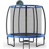 COSTWAY Trampolino Elastico per Bambini 245/333/367 cm Certificato GS, Tappeto Elastico con Rete, Anello da Basket, Scaletta con 2 Gradini, Palla da Basket e Pompa, Portata 100 kg (244 cm)