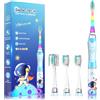 DADA-TECH Spazzolino Elettrico Bambini 3-6-12 Anni Spazzolino Elettrico Bambina Bambino Con Timer Luci LED Arcobaleno E 4 Testine Morbide (Astronauta Blu)
