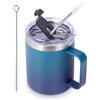 Volhoply Tazza da caffè isolata a tenuta stagna, con coperchio flip e cannuccia, a doppia parete, in acciaio inox, con manico, riutilizzabile, per campeggio, mantiene freddo/caldo (notte buia, 1 set)
