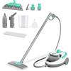 HAUSHOF Pulitore a Vapore 1800W, Serbatoio 1,5L, 4,0bar, Riscaldamento 8 Min, Vapore 30 Min, 17 Accessori, Cavo 3m, Vaporetto per Pavimenti, Tappeti, Finestre, Cucina, Bianco-Verde