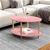 [en.casa] Tavolino da Divano con 2 Piani Ovali Gambe in Legno di Faggio Tavolo Basso Moderno Tavolino da caffè per Salotto Soggiorno 70 x 44 x 43 cm Rosa