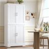 HOCSOK Credenza Cucina Alta, Mobile Dispensa Cucina con 4 Ante, 180x80x40 cm, Mobile Armadio Per Soggiorno, Sala da Pranzo, Camera da Letto, Bianco, Bianca