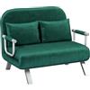 HOMCOM Divano letto a 2 posti Divano letto a 2 posti con schienale regolabile e 2 cuscini, divano in pelle scamosciata sfoderabile per soggiorno, camera degli ospiti, 111 x 80 x 78 cm, verde
