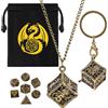 Keller & Weber Mini Set di Dadi DND, Portachiavi Portatile, Collana, Gabbia Metallica per Polpi D6 Cava, 7 pezzi in Metallo Poliedrico Dadi D&D, Regali di DND Sacchetto Regalo, Accessori per Giochi di Ruolo, Bronze