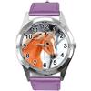 TAPORT® Orologio rotondo in pelle viola per gli appassionati di cavalli, Viola, Cinturino