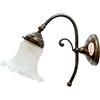 fd-bolletta arredamento e illuminazione Applique ottone brunito,lampada parete illuminazione con vetro satinato bianco ar20.Misure:H 21cm,Ø vetro 13cm,sporgenza 27cm,Ø base 9,5cm.Le misure sono con vetro.Portalampade attacco Edison E14