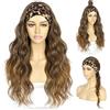Sapphirewigs Parrucca con Fascia Ondulata Sintetica Ombre Marrone Parrucche per Donne Senza Colla Marrone Uso Quotidiano Cosplay Fascia per Capelli 150% Densità 26 pollici