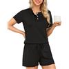 LUSLOVE Pigiama da donna Loungewear - Pjs manica corta pigiameria comodo biancheria da notte, Nero , M