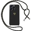 Oelrstfe Cover per iPhone 16 Pro Max con Cordino,Custodia Silicone Morbido Sottile con Motivo Cuore e Collana Laccio Tracolla,Antiurto Antigraffio Corda Collo Regolabile Protettiva Case,Nero