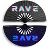 Generisch Ventaglio Rave - XL ventaglio a mano - Accessorio indispensabile per Rave Techno e festival: scomparti stabili bambù legno nero pieghevole e grande (27 cm)