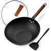 Kordisen Wok Antiaderente 33 cm/5,6 L con Coperchio, Senza Rivestimento Chimico, Wok Pre-stagionato, Adatto a Induzione/Elettrico/Gas