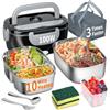 SOOOEC Contenitore per il pranzo elettrico 100 W, 3 in 1, contenitore per il pranzo riscaldato portatile, in acciaio inox, 12 V/24 V/220 V, contenitore termico isolato per auto, camion (BlackGrey, 1.5)