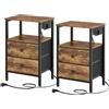 YATINEY Comodini Camera con Stazione di Ricarica, Set di 2, Comodini con Prese e Porte USB, 2 Cassetti e Ripiani. Ideale per Soggiorno, Camera da Letto, Ufficio. Marrone Vintage e Nero XET02L2CBRY1