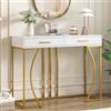 YuQozii Tavolo consolle con 2 cassetti, leggero stile lussuoso, tavolino da divano, 120 x 38 x 76 cm, bianco/oro