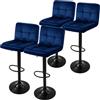 ML DESIGN modern living ML-Design Set di 4 Sgabelli da Bar Rivestimento in Velluto Blu Sedia da Bancone Regolabile in Altezza 63-83 cm Girevole a 360° Sgabello Alto da Bistrot Imbottito con Schienale e Poggiapiedi