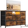 PortoAlegre Mobile TV con 2 Porte USB & 3 Porte AC & Striscia di luce, Tavolino Porta TV fino a 50 Pollici, Multifunzione Cassettiera con 8 Cassetti 121 x 37 x 76 cm per Camera da Letto e Soggiorno, Vintage