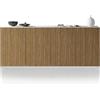 WHOUS Credenza e Buffet COSTE per Soggiorno con 4 Ante, Madia in Stile Canneté per Salotto e Cucina in Legno, 200x43x86 cm, Bianco Opaco e Legno Chiaro