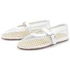 Adrizzlein Ballerine in rete da donna ballerine a rete con cinturino con fibbia in rete, ampia larghezza, casual, estive, scarpe basse, bianco, 40 EU