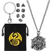 Keller & Weber Mini Set di Dadi DND, Portachiavi Portatile, Collana, Gabbia Metallica Rotonda D20, 7 pezzi in Metallo Poliedrico Dadi D&D, Regali di DND Sacchetto Regalo, Accessori per Giochi di Ruolo, Argento Scuro