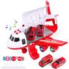 SHANNA Aerei Giocattolo Bambini, Aeroplano A Inerzia con Set di Giocattoli Educativi per Veicoli, 1 Aereo Grandi Dimensioni, 4 Auto in Lega Ragazzo Ragazze Regalo (Camion Pompieri-Rosso)