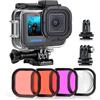 SOONSUN Custodia impermeabile per GoPro HERO 12/11/10/9 nera con confezione da 4 filtri subacquei - custodia subacquea da 60 m per GoPro HERO 9 10 11 12 nero con rosso, rosso chiaro, magenta, 5 filtri