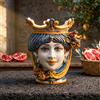 Ceramiche di Caltagirone Sofia Testa di Moro con Melograni h 25 cm — Donna, Blu e Arancio - 25 cm / Linea Blu e Arancio