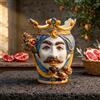 Ceramiche di Caltagirone Sofia Testa di Moro con Melograni h 25 cm — Maschio Bianco, Blu e Arancio - 25 cm / Linea Blu e Arancio