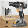 Bamse Avvitatore a Batteria, Trapano Avvitatore Batteria 21V, Avvitatore Elettrico 42N.m con 1 Batteria 2.0Ah, 2 Velocità, 18+1 Coppie, 21 Accessori, Luce a LED Per Fai da te, Casa e Giardino Grigio
