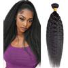 AiPliantfis Human Hair Bundles Yaki Wave Extension Capelli ricci Extensions Capelli Umani Natural Black Double Weft 1 Bundles Grade 8A Unprocessed Virgin Brazilian Remy Hair 30 Inches
