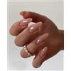 MouyouGlow Unghie Finte Corte MouyouGlow,Mandorla Nudo Base Glazed Donut Bianco French Hailey Bieber Press on Nails con Colla,White French Chrome Glacé Fake Nails