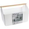 BLUE GINKGO Cesta Grande per la Conservazione - Caddy in Plastica con Manico in Legno per Bagno, Dispensa o Prodotti per la Pulizia (Bianco)