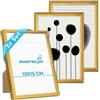 PHOTOLINI Cornici 10x15 cm oro, set de 3 cornici per documenti, con plexiglass infrangibile, da tavolo o da parete, accessori extra inclusi - ideale per diplomi, certifiacti e foto