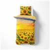 LA DOLCE CASA | Parure Copripiumino Una Piazza e Mezza con Stampa, 100% Cotone, Set con Sacco 200x200 cm e Federa 50x80cm, Stampa Fotografica Girasole
