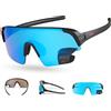 TriEye Occhiali da ciclismo da uomo e da donna con specchietto retrovisore - fotocromatici UV400 - Occhiali sportivi antivento per bici da corsa e mountain bike - Revo Blu