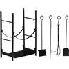 Outsunny Portalegna da Interno ed Esterno in Metallo a 2 Ripiani, Porta Legna per Interni con Supporti Rimovibili, Paletta, Scopa, Attizzatoio e Pinza, 44.5x29.5x73 cm, Nero