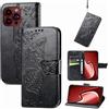 JIUNINE Cover per Apple iPhone 15 Pro Max, Custodia Interno TPU Antiurto Portafoglio con Disegni di Farfalla [Carta Fessura] [Supporto Stand] Cover Libro in PU Pelle, Nero