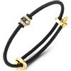 COOLSTEELANDBEYOND Bracciale in Corda Nera con Ciondolo Occhio CZ Colore Oro, Acciaio Inossidabile Regolabile, Gioiello Spirituale