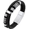 Bestyle Bracciale Uomo Vichingo in Pelle 21cm, Bussola Nordica con Chiusura Magnetica, Bracciale Multistrato Impermeabile e Anti-Sudore per Sport, Regalo per Uomo