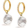 Secret & You Orecchini a cerchio da 16 mm con ciondolo intercambiabile perla coltivata d'acqua dolce Keshi da 13-14 mm e zirconi per donna Secret & You - Gold Vermeil