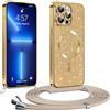 Phoona Glitter Cover per iPhone 13 Pro 6,1 con Cordino, Antiurto Silicone Protezione, Compatibile con MagSafe Cover con Cordino, Anti Graffi, Non Ingiallente, Oro