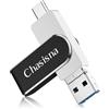 Chasisna Chiavetta USB da 64 GB,Memoria Esterna iphone 3 in 1,Per iphone con USB, iOS e connettore TypeC, compatibile con i-phone, i-Pad, PC e Android per trasferire foto e video (Nero)