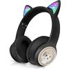 Woukksy Cuffie Bluetooth per Bambini, Nue Pieghevole 85dB Over-Ear Cuffie per Ragazza, Wireless Cuffie per Bambina con LED e Microfono per Scuola/Tablet/Telefono Cellulare/PC (nero)