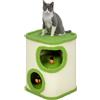PawHut Tiragraffi alto 52 cm con 2 grotte, albero tiragraffi con giocattolo coccinella, torre per gatti in sisal, cuccia per gatti fino a 5 kg, verde e bianco crema