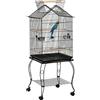 PawHut Gabbia per uccelli su base voliera con 2 mangiatoie posatoi Vassoio rimovibile maniglia e ruote, 50 x 58 x 137-145 cm, colore: nero