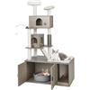 COSTWAY Albero per Gatti con Mobile per Lettiera, Torre per Gatti Moderna 2-in-1 con Doppie Cucce, Piattaforma Superiore, Pali in Sisal, Tiragraffi, Rampino, Piattaforma e Palline, Grigio